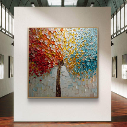Colorful abstract painting in a modern art gallery