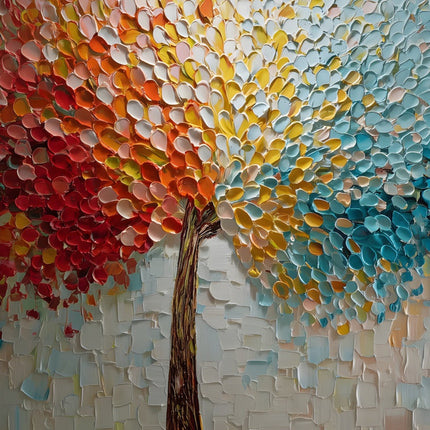 Colorful abstract painting of a tree on a white background
